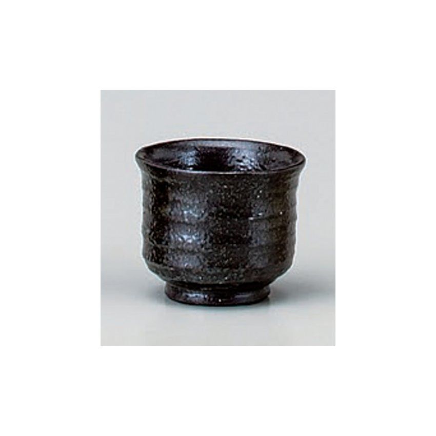 せともの本舗 Black Pottery Large Cup [2.6 x 2.2 inches (6.6 x 5.5 cm) (100cc)] Soil, Japanese Tableware, Sake Cup, Restaurant, Ryokan, Izakaya, Commercial Use