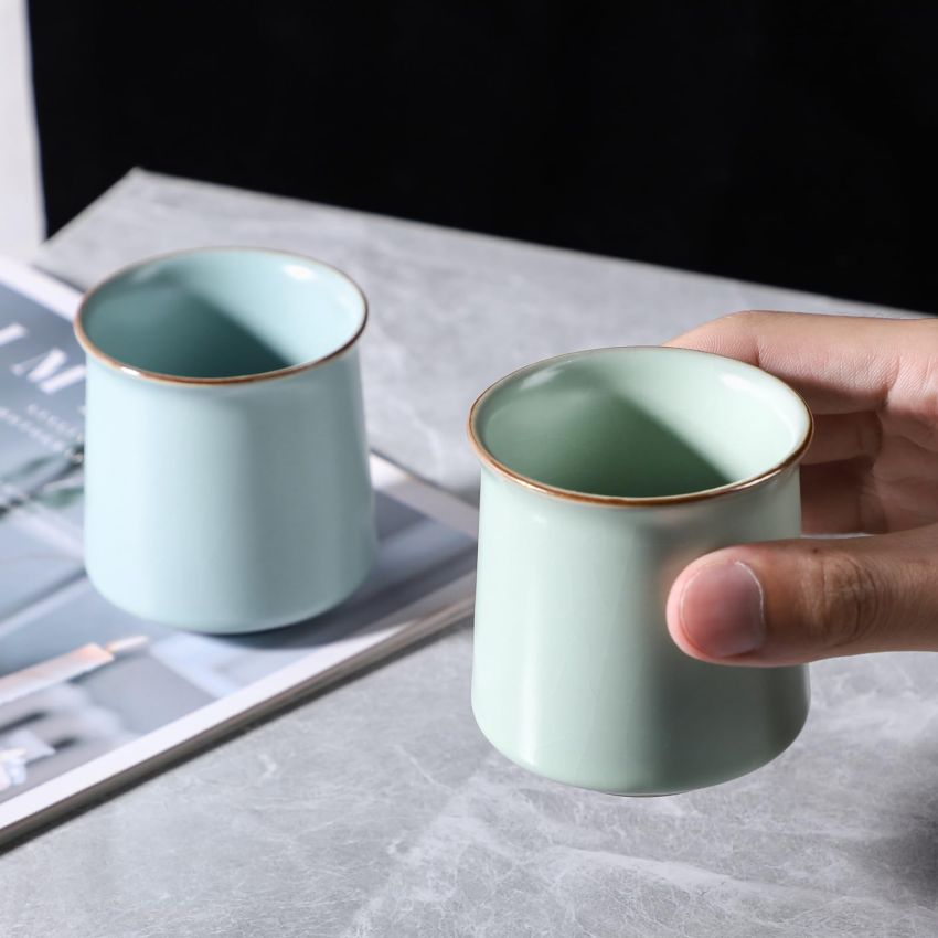 Ceramic Tea Cup Set of 2 Japanese Style Tea Cups Yerba Mate Cup No Handle Chinese KungFu Tea cups (Style 1#)