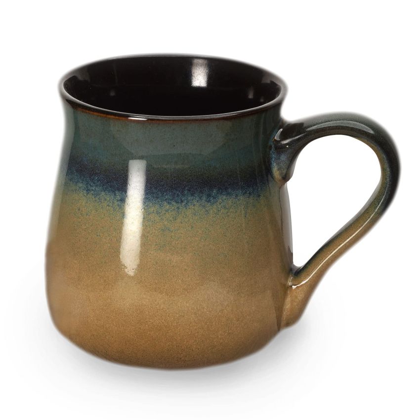 ECODECO Large Pottery Coffee Mug 24 Oz - Oversized Ceramic Cup with Big Handle - 1 Pcs (Blue to Tan)