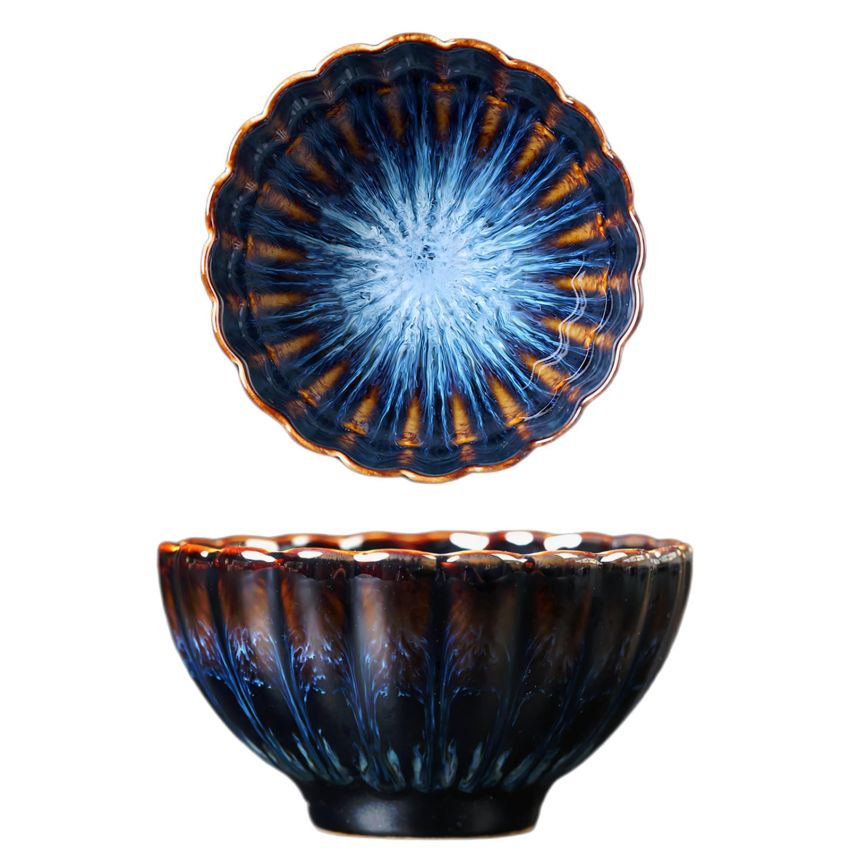 Blue Jianzhan Tea Cup, Kiln Transformation Tenmoku Glaze Ceramic Kungfu Tea Cup, Handicrafts Porcelain Master Cup - 110 ml