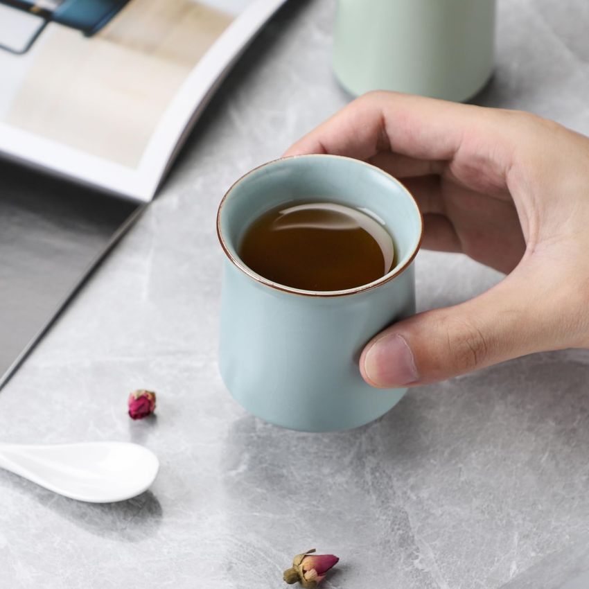 Ceramic Tea Cup Set of 2 Japanese Style Tea Cups Yerba Mate Cup No Handle Chinese KungFu Tea cups (Style 1#)