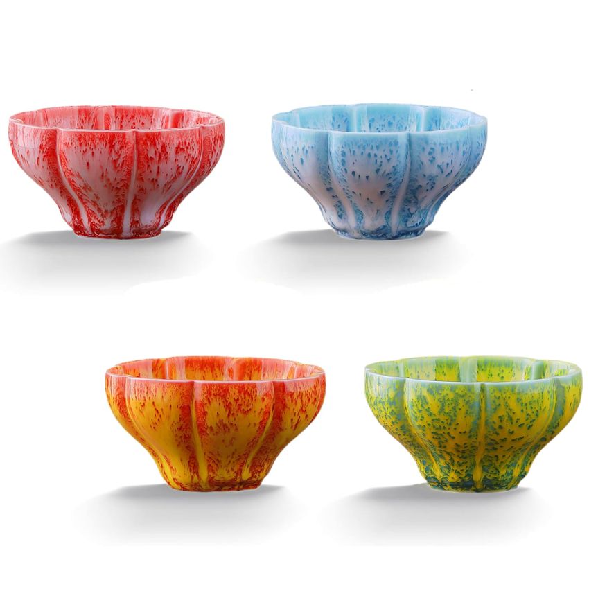 4 Pcs 4 Colors Tenmoku Glaze Ceramic Tea Cups Fancy Small Coffee Mug, 4 oz Irregular Ceramic Cups Specially Designed for Women
