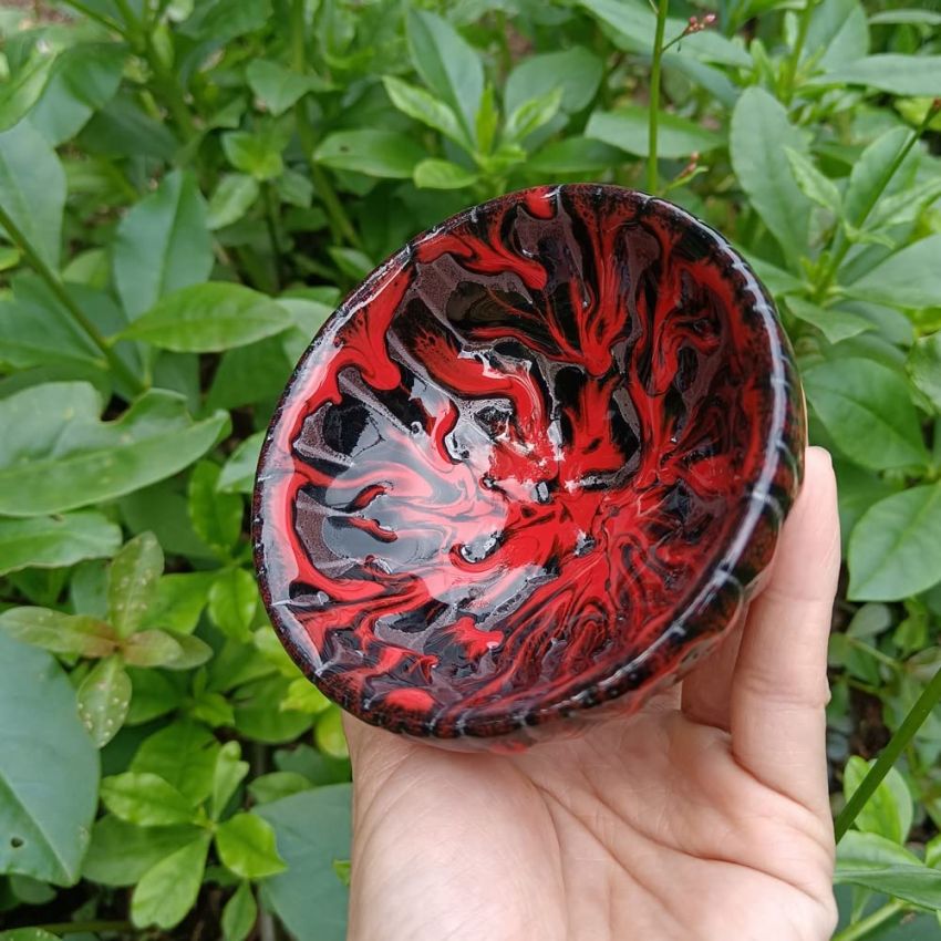 Mythical Beast Unique Chinese Tea Cups Jianzhan+Gift Box Red Smooth Glaze Tenmoku Pottery Bowl Chinese Traditional Kiln Fired Crafts Ø9 x 4.7cm(Ø3.54in x 1.85in)