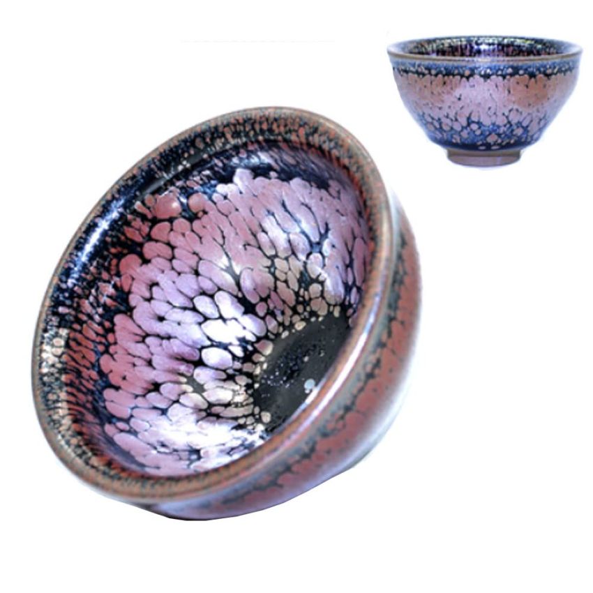 Traditional Handmade Vintage Tenmoku Teaware Artistic Handle Glazes JianZhan Tea Cup Ceramic Cup Gift 120 ml(Roselle)