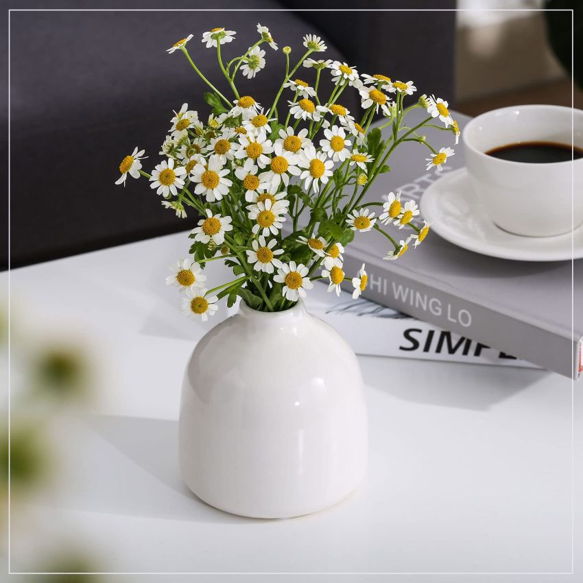 Small White Vase Set of 3 for Modern Home Decor,Ceramic Vases for Centerpieces White Flower Vases for Living Room Wedding/Dinner Table/Party -White