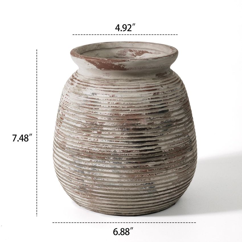 Ceramic Rustic Farmhouse Flower Vase Whitewashed Terra Cotta Decorative Pottery Vintage Terracotta Textured Vases Mantel Shelf Living Room Table Centerpieces for Home Decor