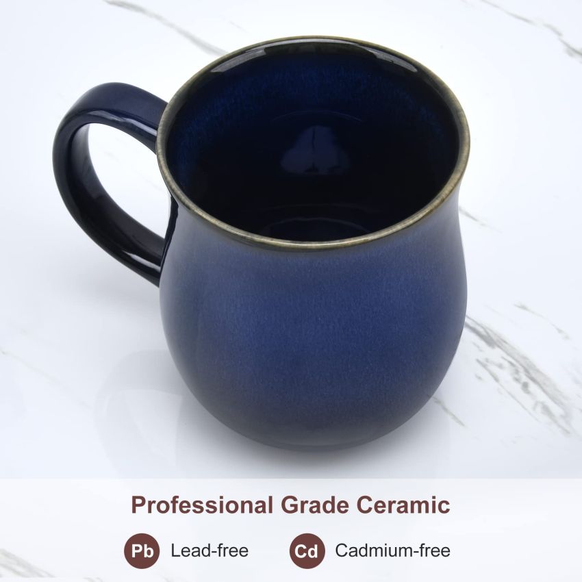 20 Oz Large Ceramic Coffee Mugs, Big Handle Handmade Pottery Tea Cup for Office and Home, Easy to Hold, Microwave and Dishwasher Safe, Hot Cold Drinking, Stylish Texture Glaze (Star Blue)
