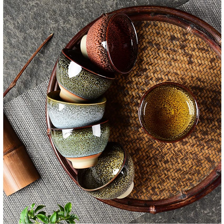 Chinese Ceramic Kung Fu Tea Set of 6, Japanese Tea Cup, Sake Cup, Ceramic Tea Cup, Ceramic Tea Set (6 colors)