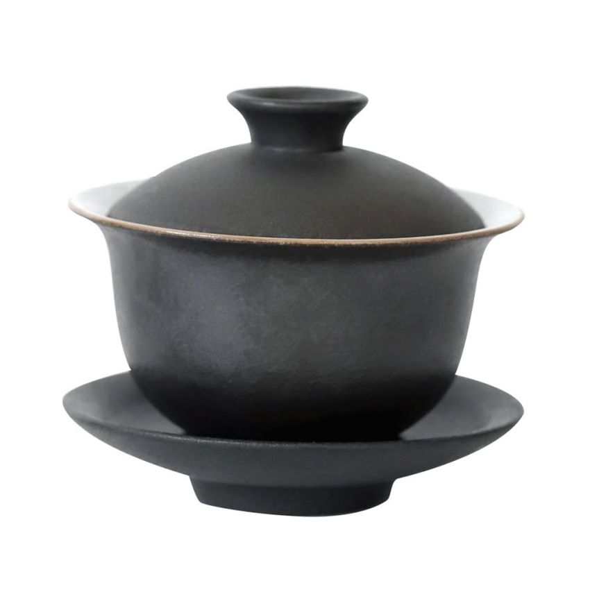 Black Pottery Covered Tea Cup Ceramic Tea Brewing Bowl