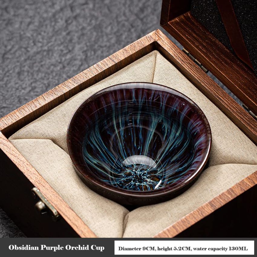 JianZhan Tenmoku Ceramic Handmade TeaCup Porcelain Teacup Kungfu Tea Cup Tenmoku Teacup Master Teacup Ceremonial Matcha Tea Mug,Obsidian Purple Orchid Cup