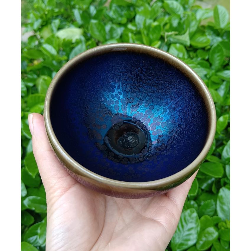 Tenmokus Tea Cup Kiln Change Color and Pattern, 7.1oz / 210ml Porcelain Jianzhan Tea Bowl for Matcha, Handcrafted