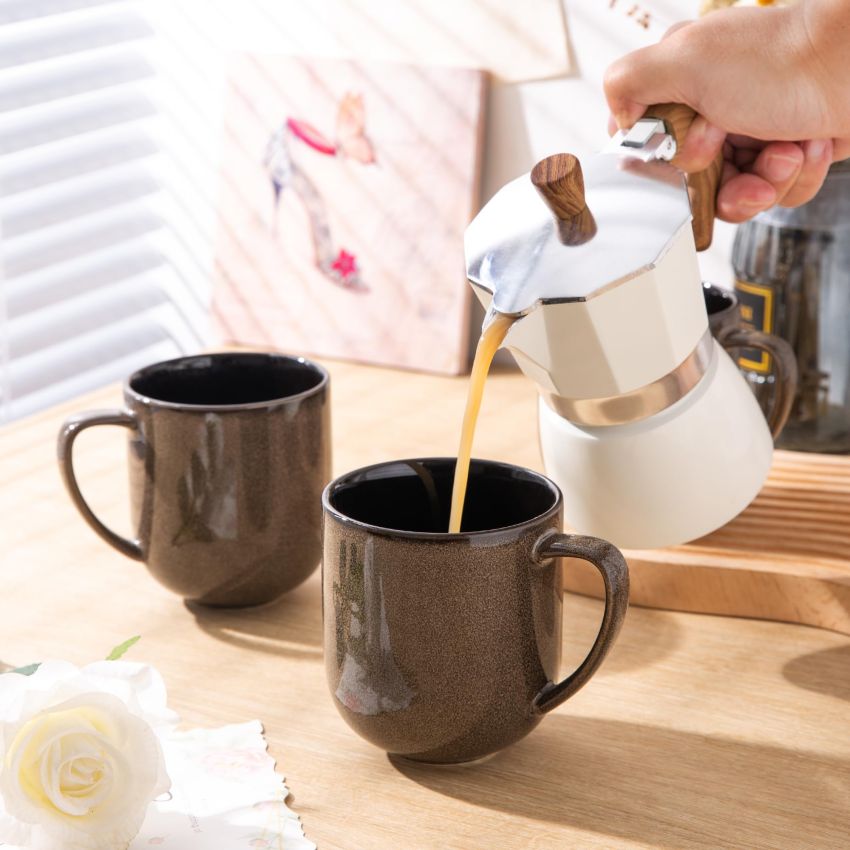 12OZ Ceramic Coffee Mugs Set of 4, Large Porcelain Coffee Cups With Large Handle For Latte,Cappuccino,Milk,Cocoa,|Dishwasher&Microwave Safe Mug Sets,Ideal for Man,Woman,Dad, Mom-Coffee