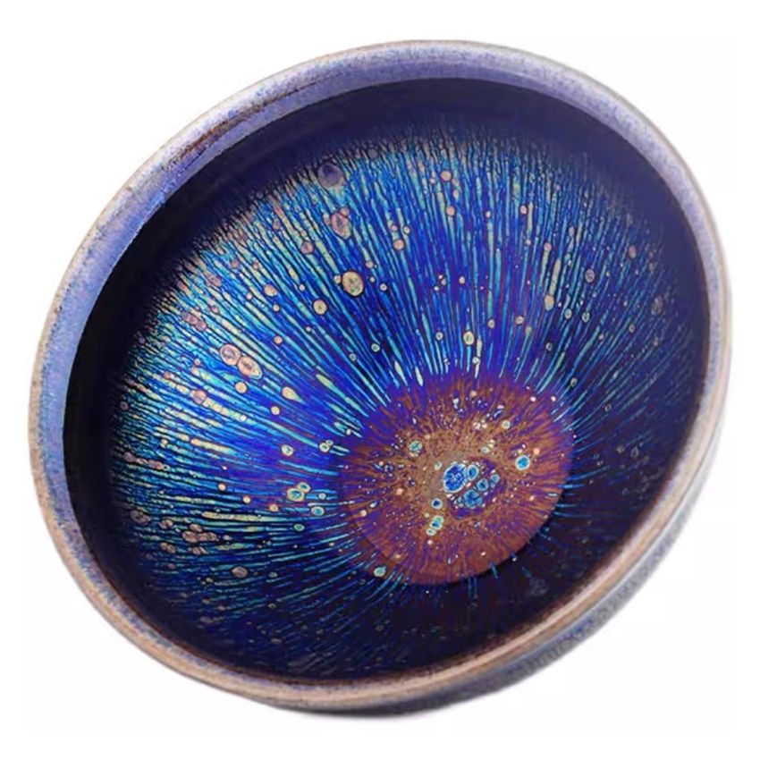 Chinese Tea Cup Ceramic Jianzhan Teaware Handmade Unique Multi-use Porcelain Tea Bowl Colorful Luxurious Blue Kung Fu Tenmoku