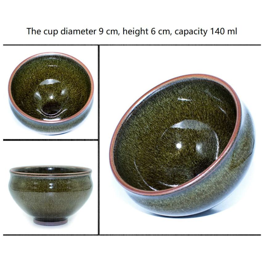 Traditional Handmade Vintage Tenmoku Teaware Artistic Handle Glazes JianZhan Tea Cup Ceramic Cup Gift 140 ml(Dark Green)