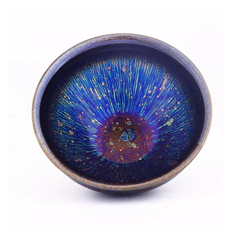 Chinese Tea Cup Ceramic Jianzhan Teaware Handmade Unique Multi-use Porcelain Tea Bowl Colorful Luxurious Blue Kung Fu Tenmoku