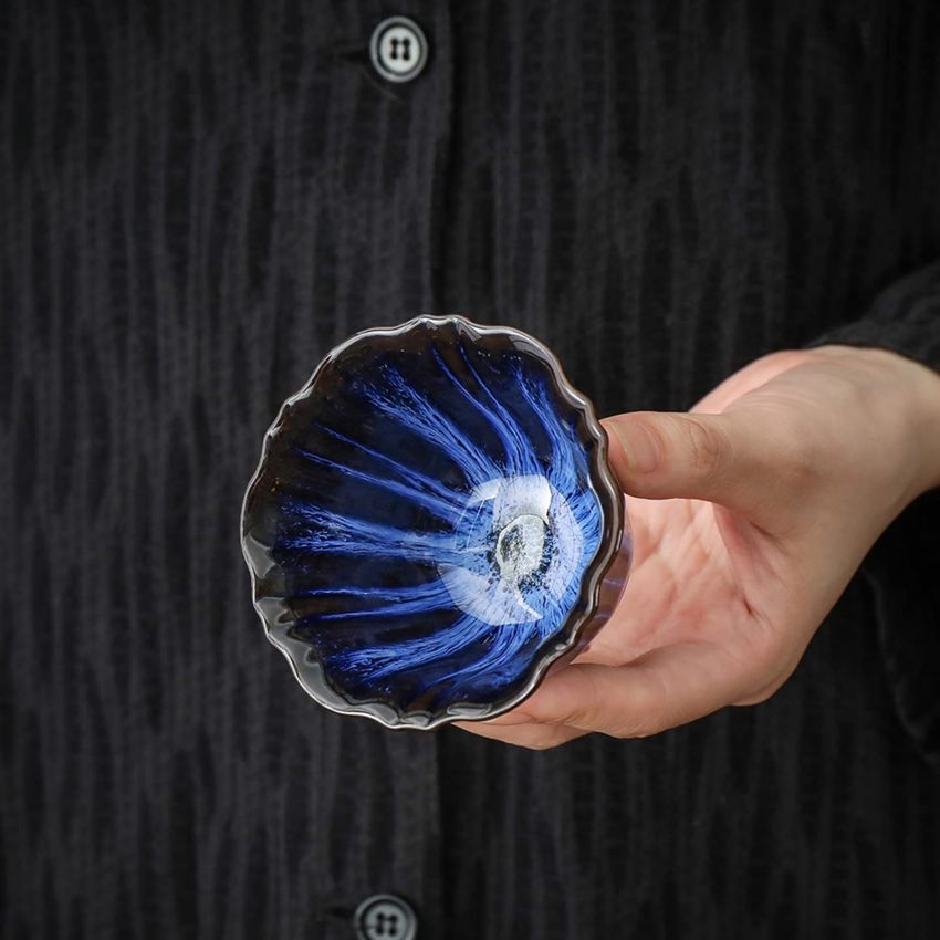 TEANAGOO Tea Cups Tenmoku Jianzhan Blue Symphony A, 2.5 oz / 70 ML, FL08，Tea Cup Set Japanese Tea Set Tea Set Sake Set Traditional Chinese Handmade Porcelain Teacup