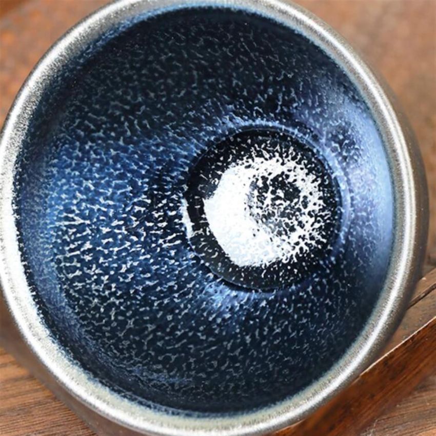Jianzhan Tea Cup Beautiful Exquisite Teaware Tenmoku Chinese Ceramic Mug Handmade Unique Multi-use Porcelain Tea Bowl(Blue)