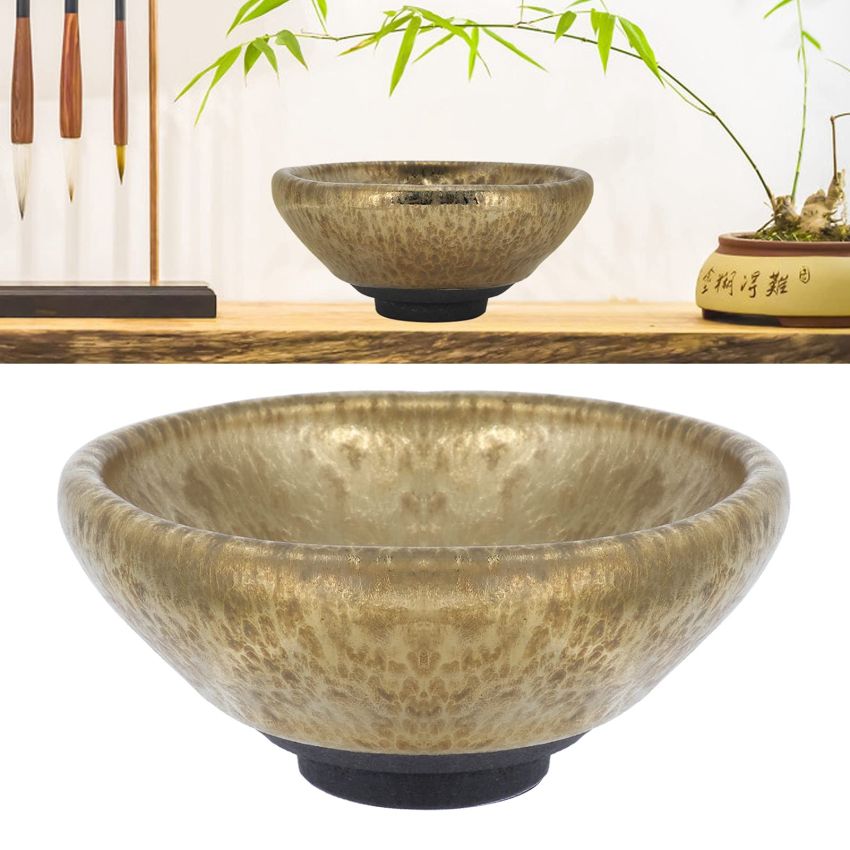 Tomotato Golden Jianzhan Tea Cup, Tenmoku Ceramic Teacup Pure Handmade Mini Cup Mug Crafts Chinese Kungfu Teacup