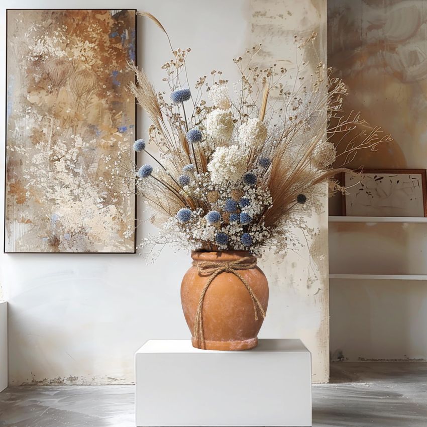 ComSaf Terracotta Rustic Vase - Farmhouse Ceramic Flower Vases, Vintage Home Decoration Vase, Clay Vase, Vase Centerpiece for Table, Vase for Living Room, Bathroom, Shelf Decor, 6.5 Inch, Terracotta