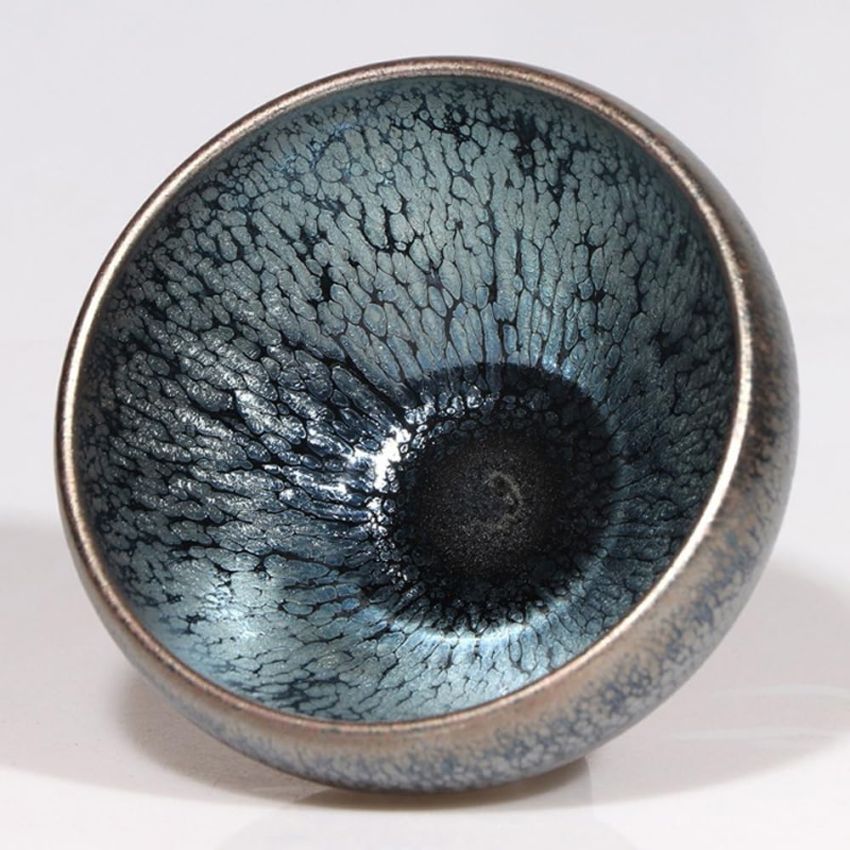 Tenmokus Tea Cup Oilspot Glaze, 4.06oz /120ml Jianzhan Cup with tears, Handmade Thick Porcelain Jian Ware Tea Bowls
