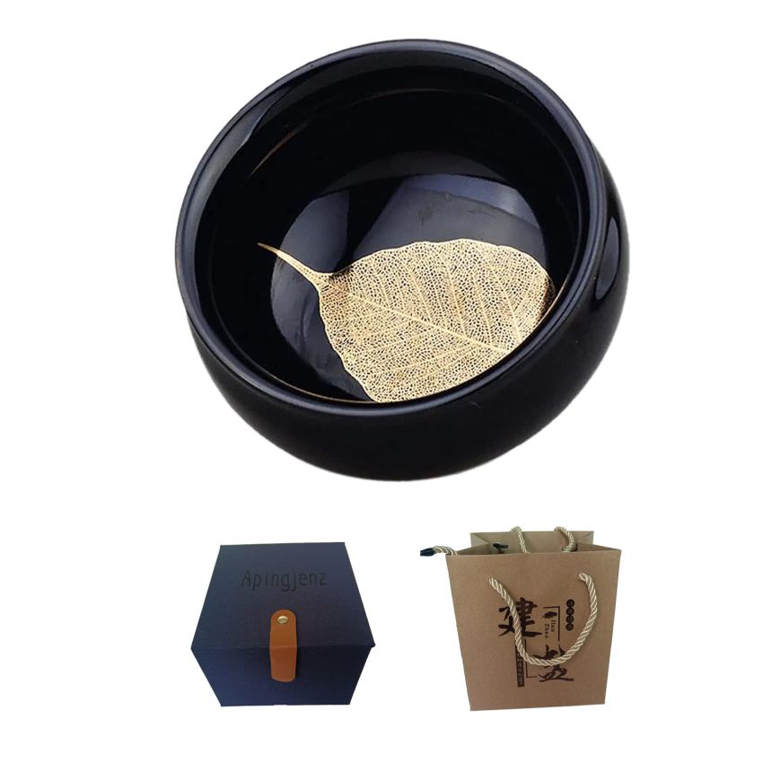 Golden Leaf Jianzhan Tenmoku Tea Cup 160ml 5.41oz Ceramic Tea Bowl Coffee Mug Chinese Traditional Kiln Fired Crafts with Certificate+giftbox