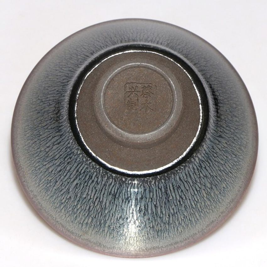 Tenmokus Jianzhan Tea Cups with Silver Hare's Fur Glaze, Handmade 3.72oz / 110ml Porcelain, Chinese Traditional Kiln Fire Skill Tenmoku Pottery Tea Bowl - Douli Shape