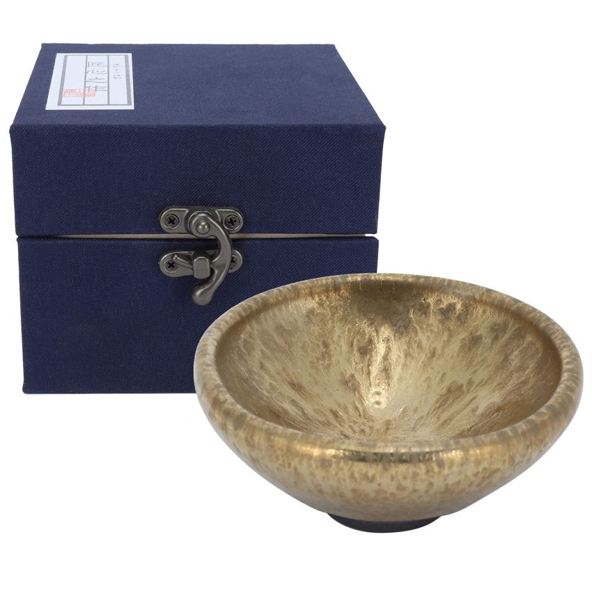 Tomotato Golden Jianzhan Tea Cup, Tenmoku Ceramic Teacup Pure Handmade Mini Cup Mug Crafts Chinese Kungfu Teacup