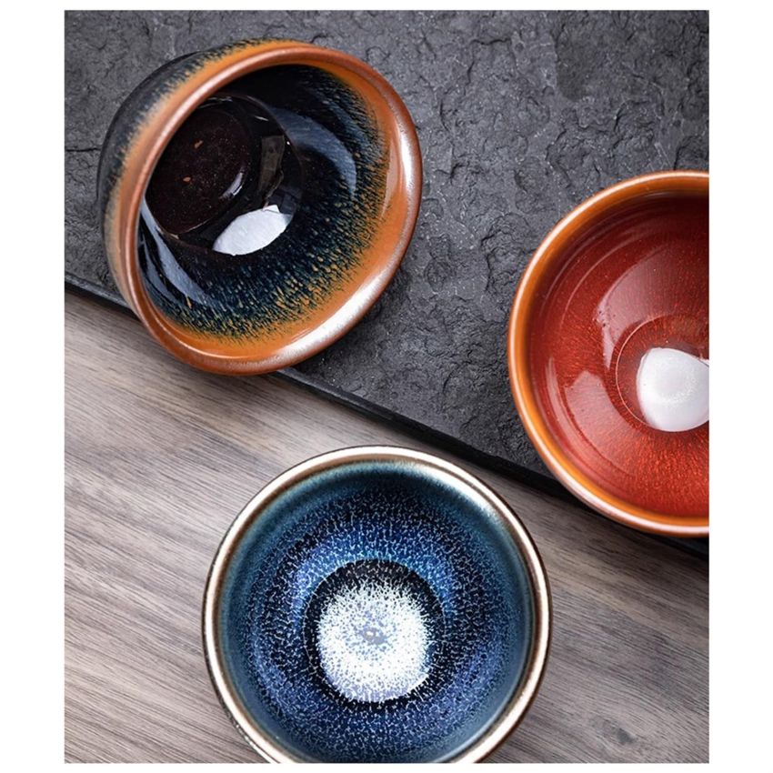 Jianzhan Tea Cup Beautiful Exquisite Teaware Tenmoku Chinese Ceramic Mug Handmade Unique Multi-use Porcelain Tea Bowl(Blue)