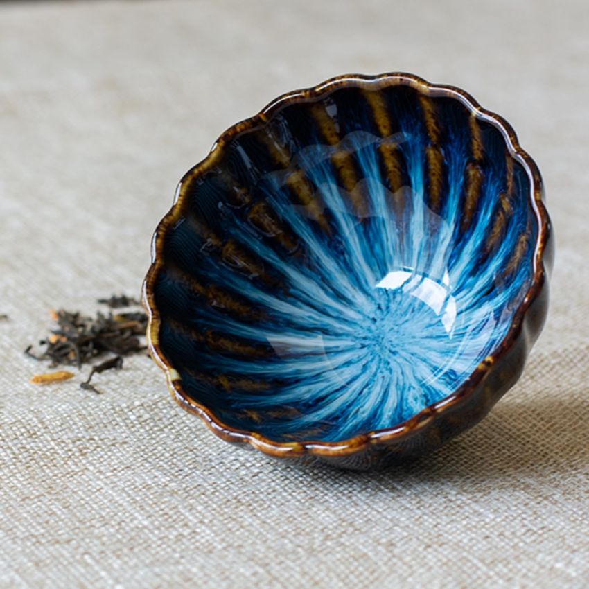 Blue Jianzhan Tea Cup, Kiln Transformation Tenmoku Glaze Ceramic Kungfu Tea Cup, Handicrafts Porcelain Master Cup - 110 ml