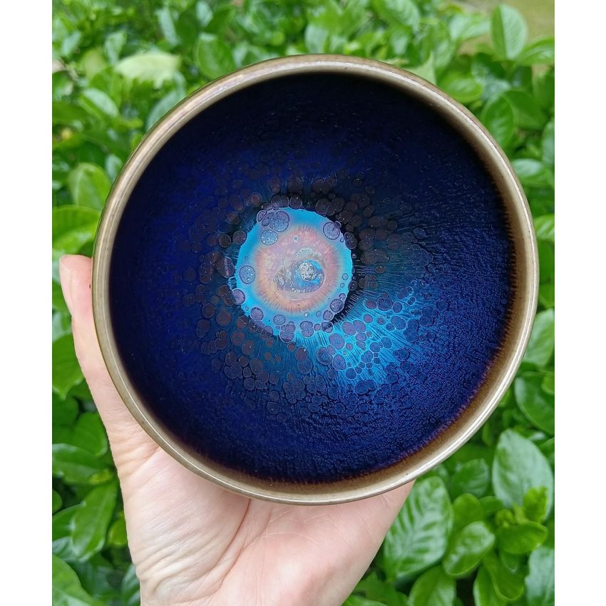 Tenmokus Tea Cup Kiln Change Color and Pattern, 7.1oz / 210ml Porcelain Jianzhan Tea Bowl for Matcha, Handcrafted