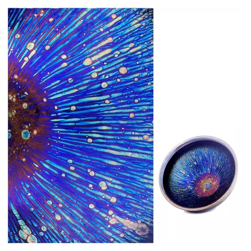 Chinese Tea Cup Ceramic Jianzhan Teaware Handmade Unique Multi-use Porcelain Tea Bowl Colorful Luxurious Blue Kung Fu Tenmoku