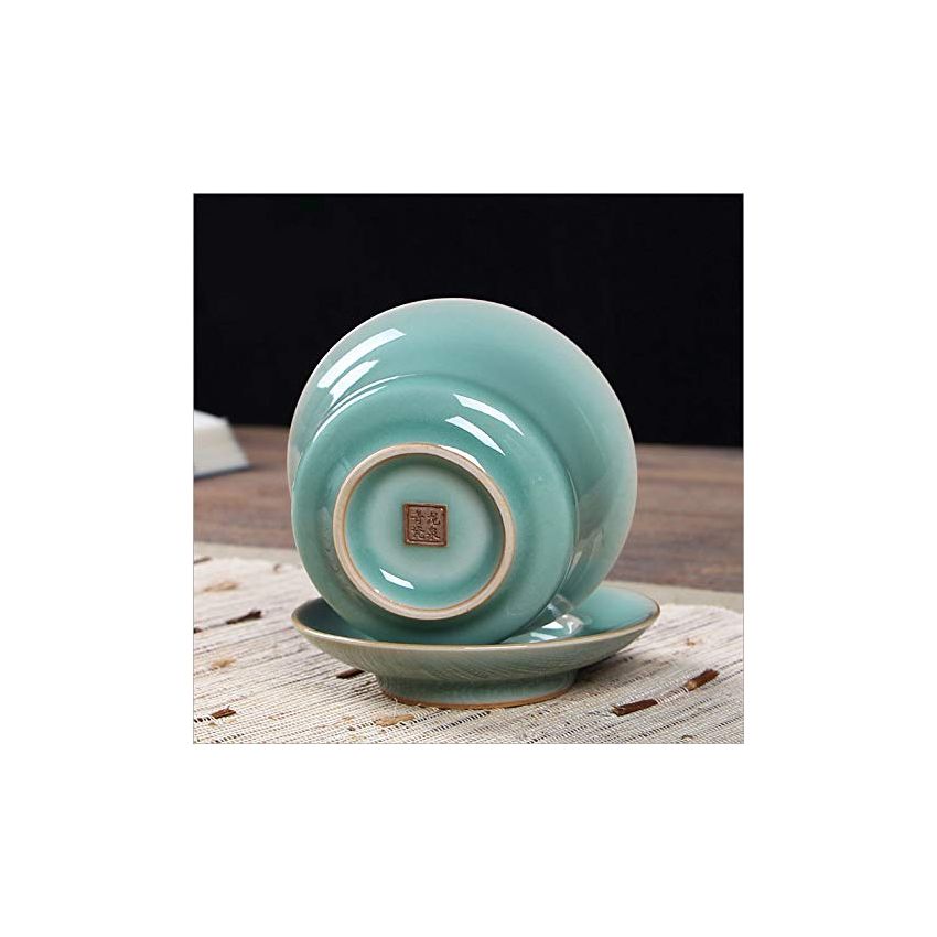 Seres Longquan Celadon Teabowl,Jade Green Porcelain Teabowl Cup,4 Optional Colors,龙泉青瓷茶碗(弟窑) (Dark Green)