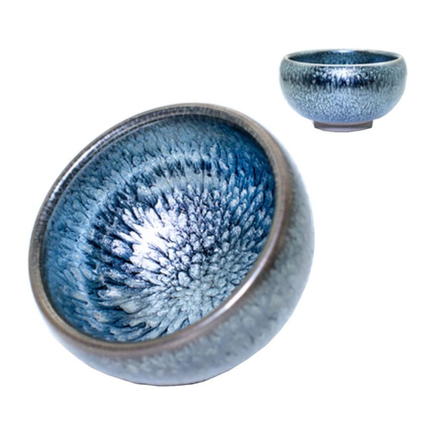 Traditional Handmade Vintage Tenmoku Teaware Artistic Handle Glazes JianZhan Tea Cup Ceramic Cup Gift 100 ml(Style 02)