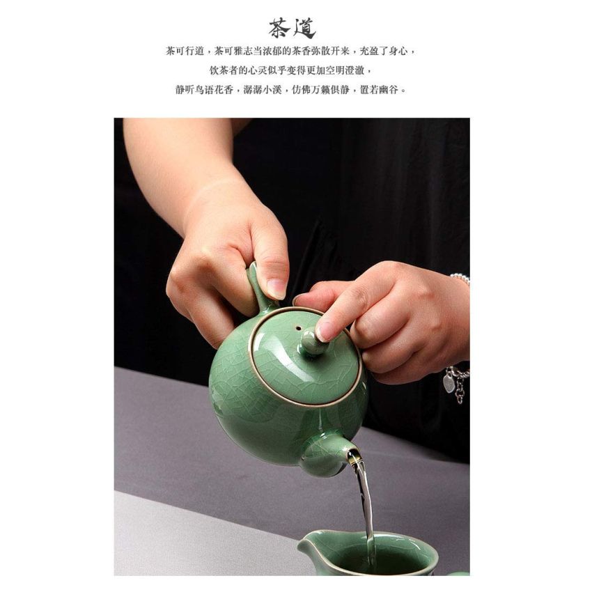 Celadon Teapot,Jade Green Porcelain Teapot,Kungfu Tea Utensil,Tea Ceremony,4 Optional Colors,龙泉青瓷茶壶 (Plum Green(Hacking Pieces))