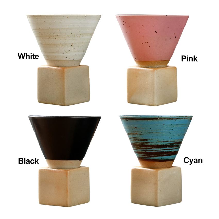 4Pcs Ceramic Espresso Cups Coarse Pottery Coffee Mug with Base 7oz Mini Espresso Cups Italian Inspires Mugs Coffee Cup Set for Home and Office