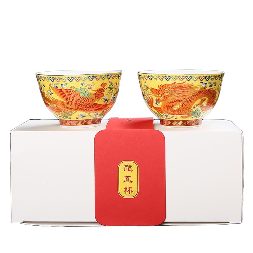 Master Teacup set of 2 tenmokus teacup Kungfu Tea Cup chinese tea set prosperity brought by the dragon and the phoenix Ceramic Handmade Ceremonial Matcha Tea Mug