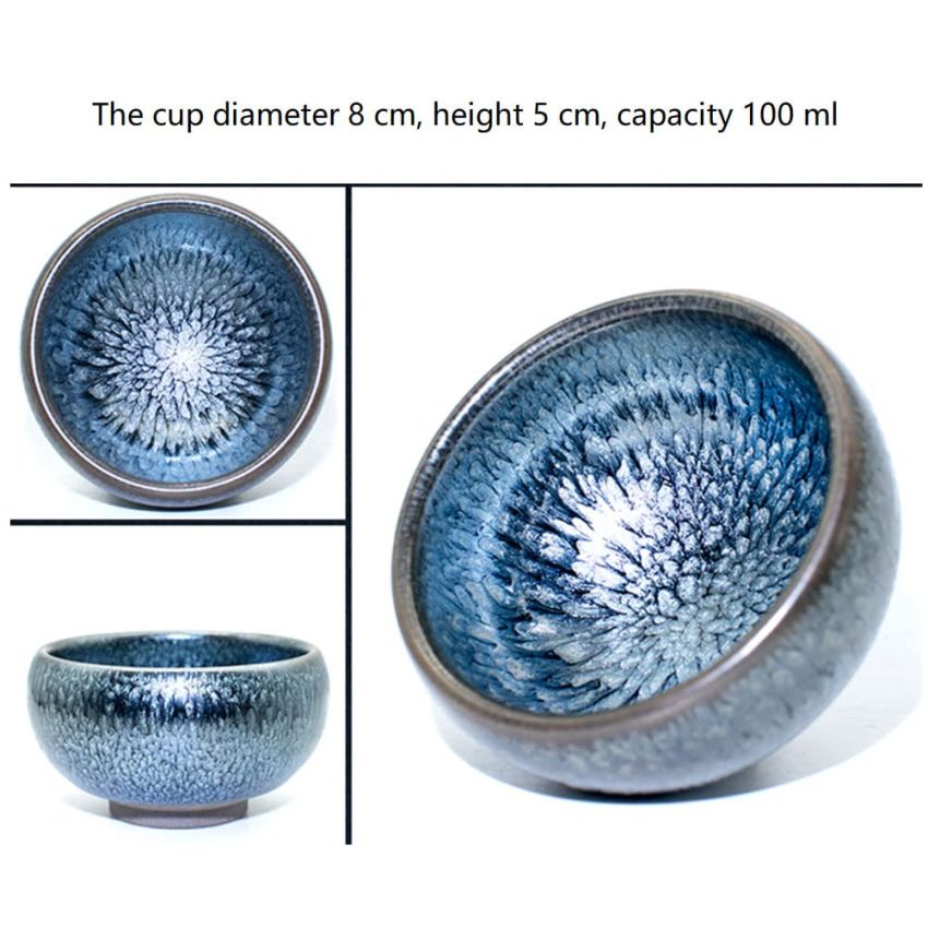 Traditional Handmade Vintage Tenmoku Teaware Artistic Handle Glazes JianZhan Tea Cup Ceramic Cup Gift 100 ml(Style 02)