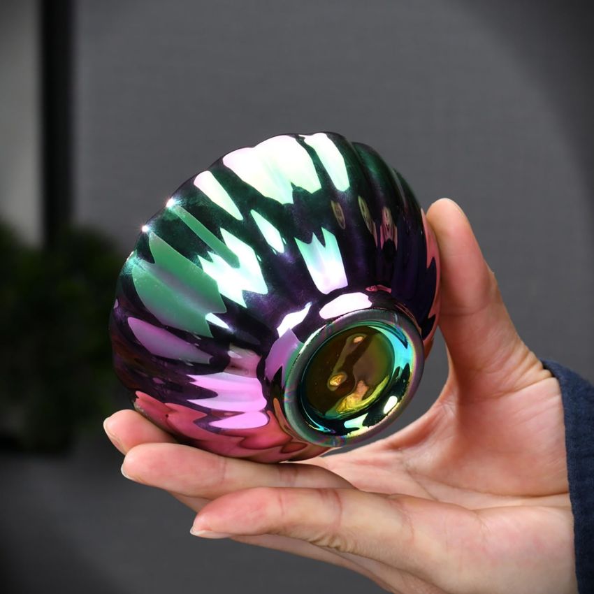 Tenmokus tea cup Master Teacup 5 oz Ceramic Handmade TeaCup inlay Teacup，3D Peacock and lotus Chinese Kungfu Tea Cup (Color : Peacock)