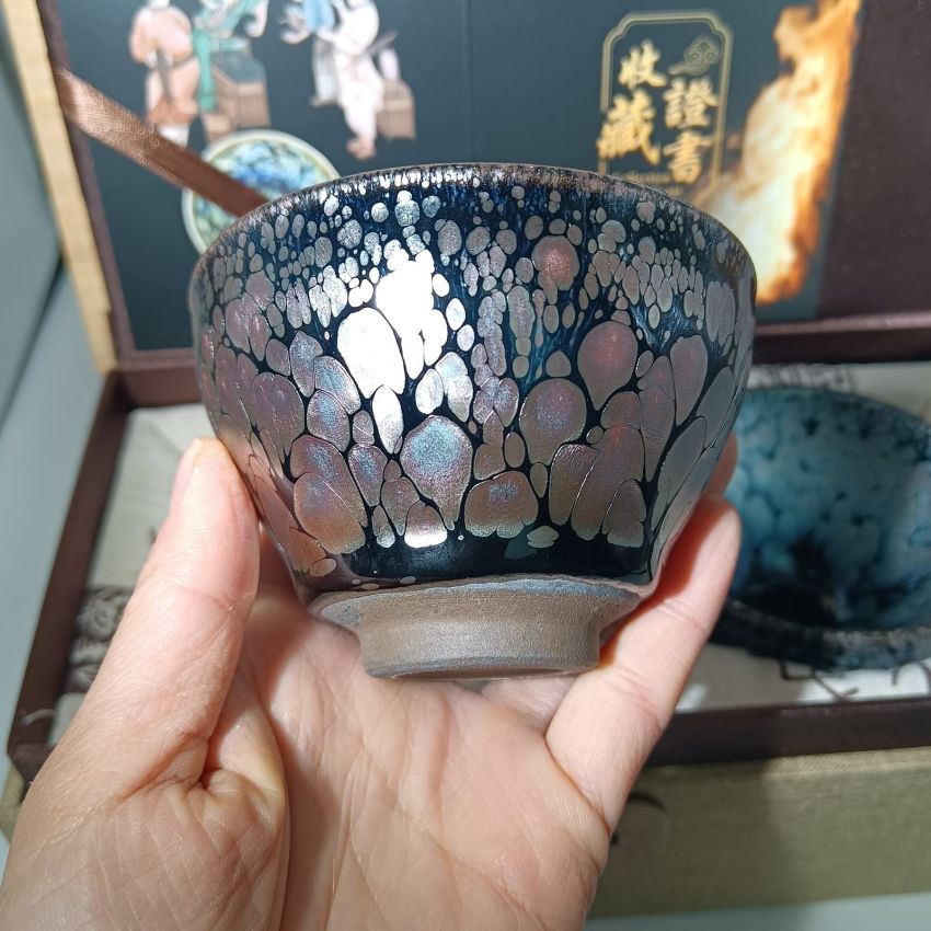 Jianzhan Ceramic Tea Cup, Kung Fu Tea Set, Coffee cup，Tenmoku Teacups - Chinese Time-honored Kiln Fired Craftmenship Set of 2 (2 colors)