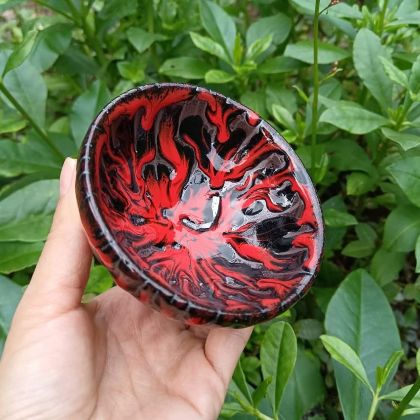 Mythical Beast Unique Chinese Tea Cups Jianzhan+Gift Box Red Smooth Glaze Tenmoku Pottery Bowl Chinese Traditional Kiln Fired Crafts Ø9 x 4.7cm(Ø3.54in x 1.85in)