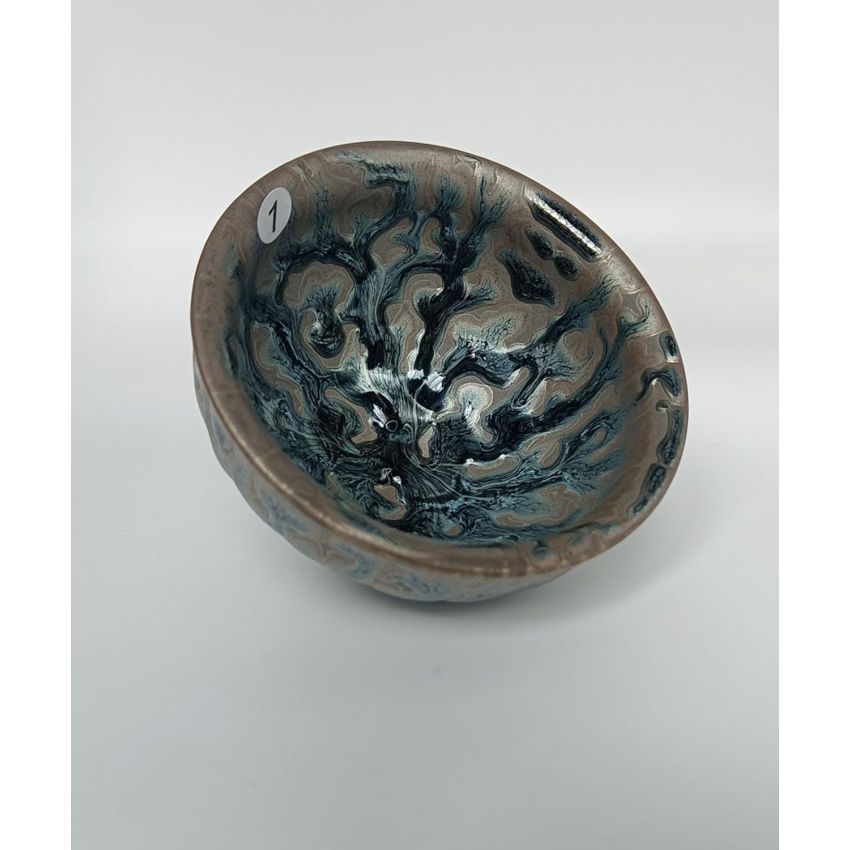 Tenmoku Tea Cups, Tree Pattern Glaze Porcelain Tea Bowls 120ml Chinese Kiln Change Jianzhan