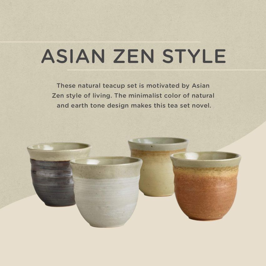Japanese Tea Cups - Ceramic Tea Set - Elegant Japanese Cups for Hot and Cold Drinks - Housewarming Gift Japanese Tea Set - Coffee Mug No Handle - Asian Teacups - Japanese Ceramic Mug - Set of 4