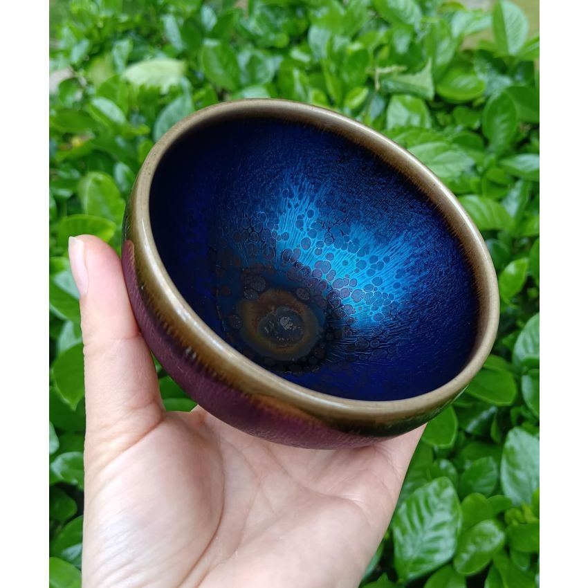 Tenmokus Tea Cup Kiln Change Color and Pattern, 7.1oz / 210ml Porcelain Jianzhan Tea Bowl for Matcha, Handcrafted