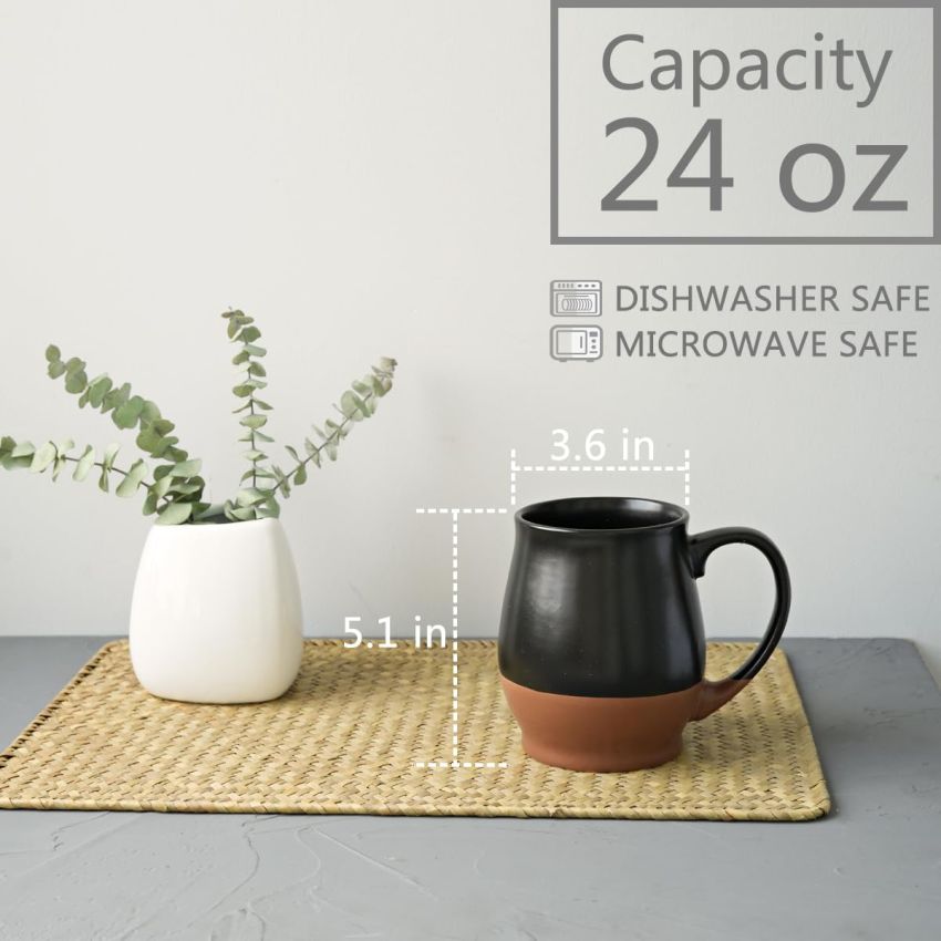 Bosmarlin Extra Large Ceramic Coffee Mug, 24 Oz, Dishwasher and Microwave Safe, Big Oversized Tea Cup, Reactive Glaze (Black)