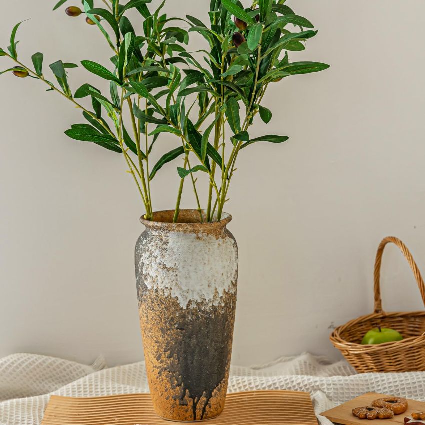 Rustic Ceramic Floor Large Vase for Farmhouse Decor, Pottery Clay Tall Terracotta Vase for Flowers, Pottery Vase for Living Room Decor, Shelf, Mantel Decoration, Wedding Housewarming Gift