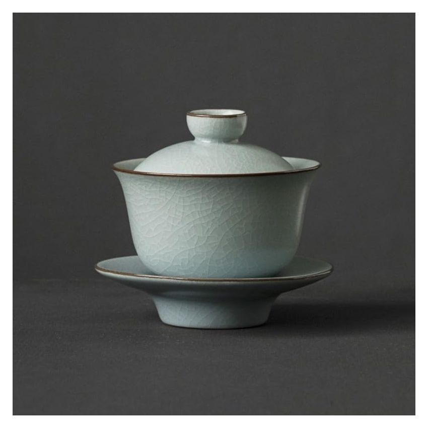 Azure Porcelain Tea Tureen Ru Kiln Sancai Cover Bowl Household Tea Maker Cup Saucer Can Raise Kungfu Teaset, 9.8cm, Blue