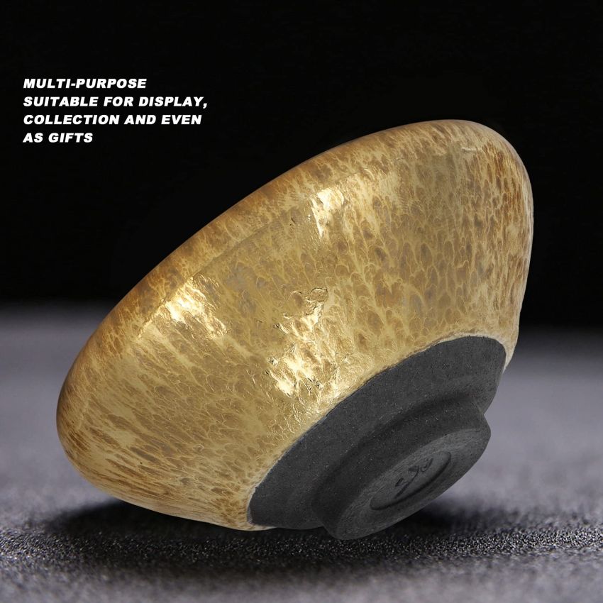 Tomotato Golden Jianzhan Tea Cup, Tenmoku Ceramic Teacup Pure Handmade Mini Cup Mug Crafts Chinese Kungfu Teacup