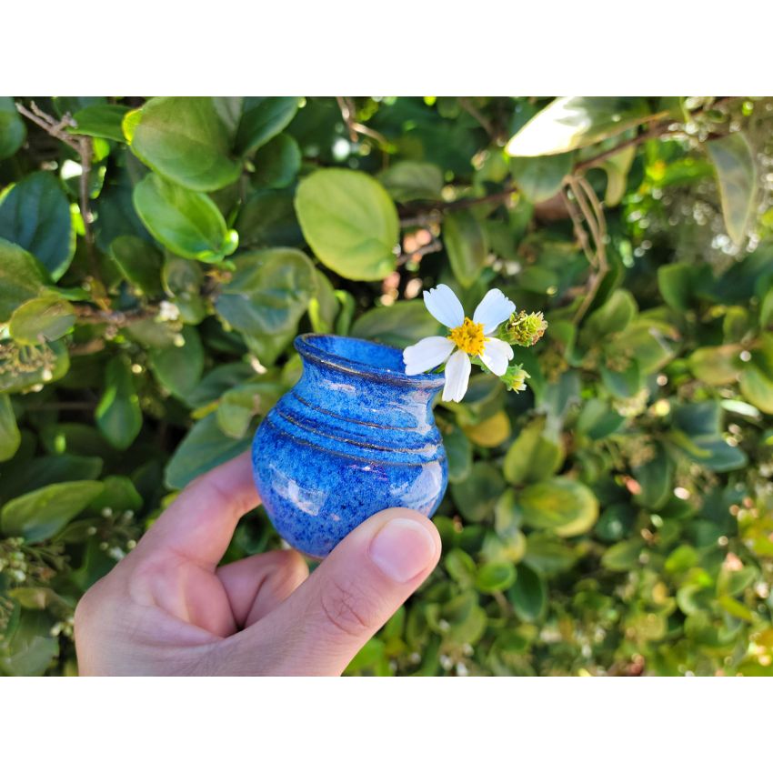 Unique Hand Made Pottery Vase w Poetry Card - Cute Country Farmhouse Style Mini Flower Pot - Gifts for Moms Rustic Home Blue