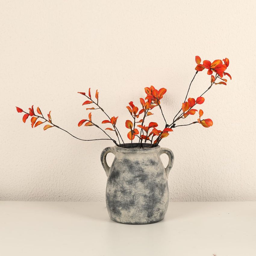 Ceramic Farmhouse Terracotta Vase, Vintage Pampas Grass Vase with 2 Handles, Boho Decor Decorative Vase, Rustic Vase for Home Decor, Living Room, Table, 6 Inch Black Vase