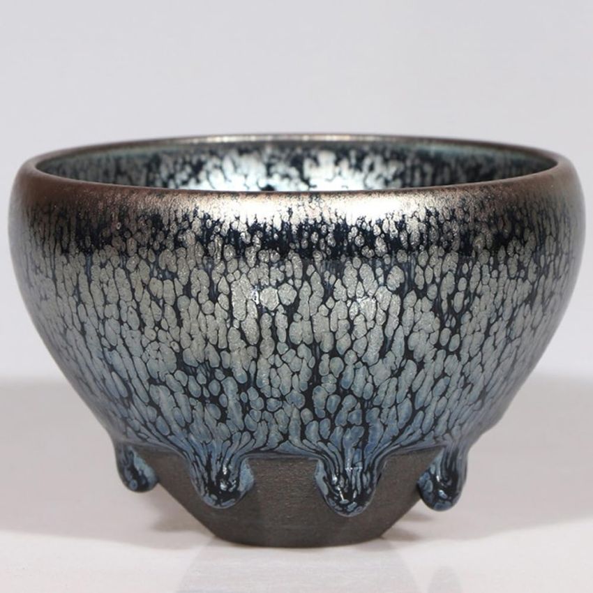 Tenmokus Tea Cup Oilspot Glaze, 4.06oz /120ml Jianzhan Cup with tears, Handmade Thick Porcelain Jian Ware Tea Bowls